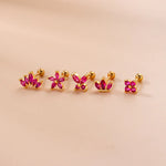 2PCS New Stainless Steel Rose Red Mini Piercing Stud Earrings