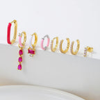 Stainless Steel Zircon Geometry Dangle Earring 18K Gold Plated Huggie