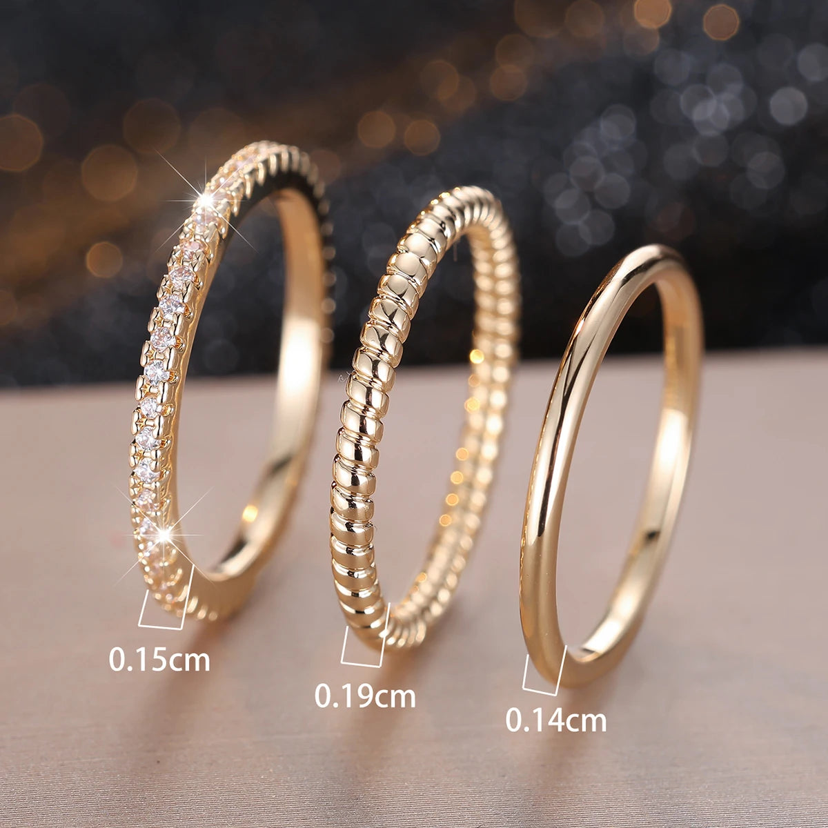 3pcs Minimalist Stacking Thin Ring Sets For Women Gold Color Simple Small White Zircon Wedding Bands Party Ins Finger Jewelry CZ