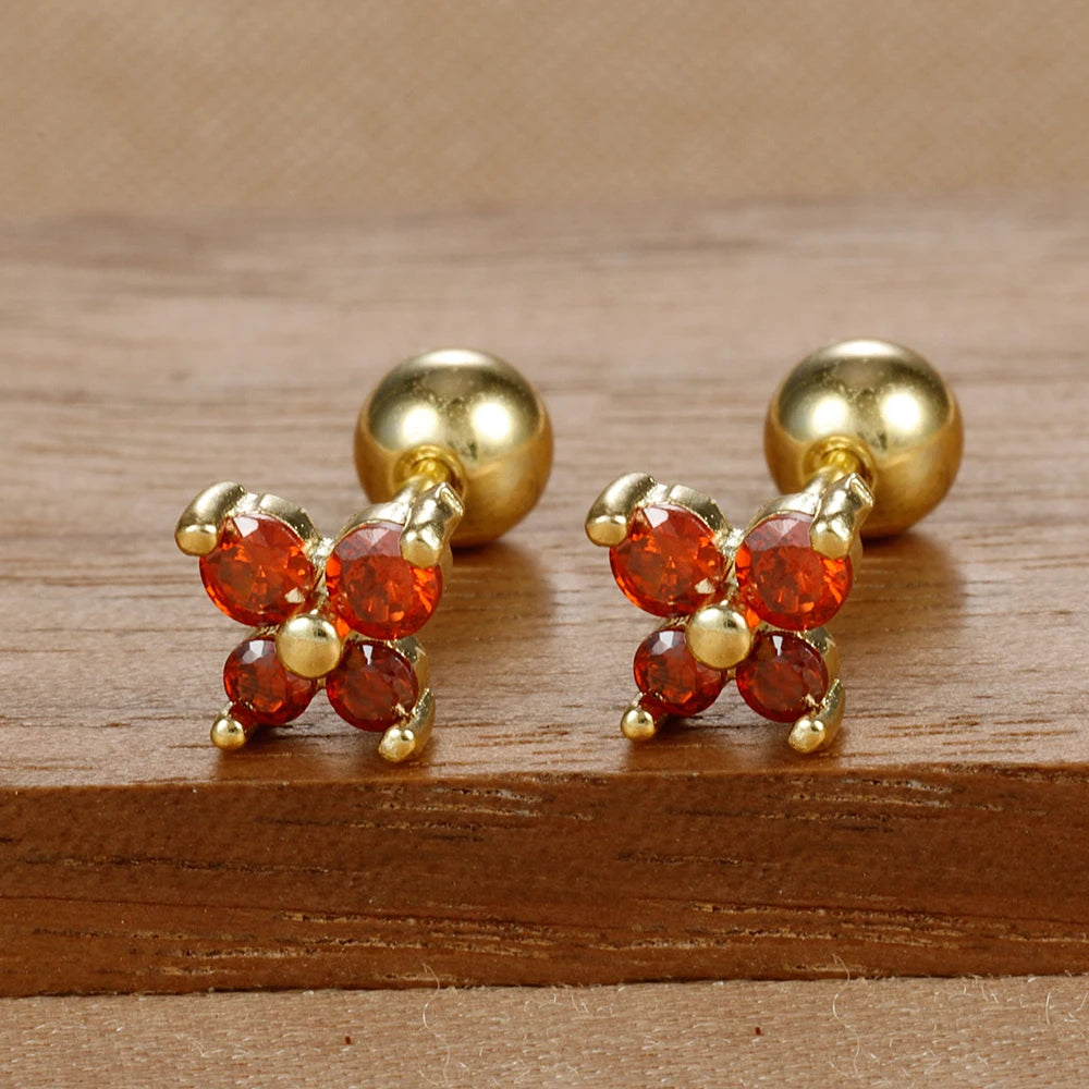 1 Pair Fashion Stainless Steel Zircon Butterfly Pendant Earrings Helix