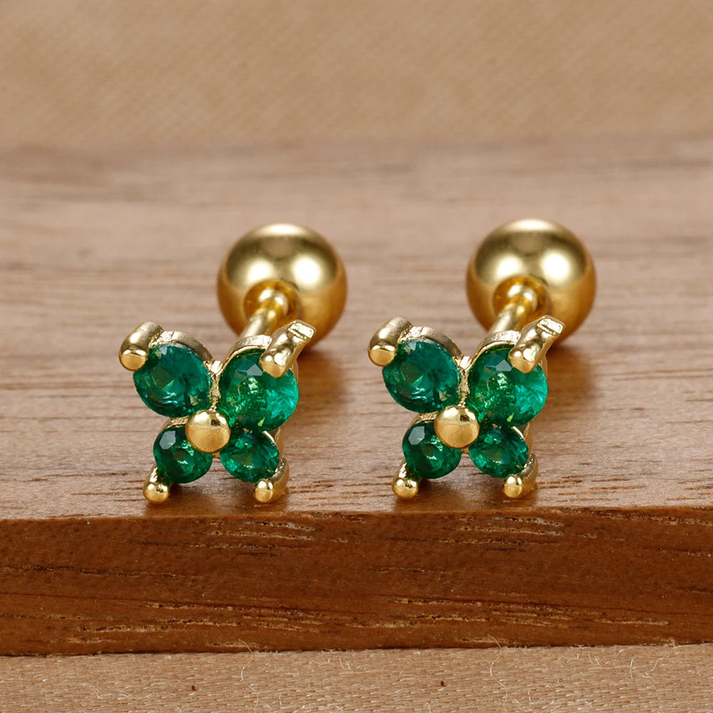 1 Pair Fashion Stainless Steel Zircon Butterfly Pendant Earrings Helix