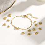 Charms Pave Initial Letter Bracelet, Paperclip Satellite Chain Stainless Steel Gold Plated, Handmade Jewelry for Women