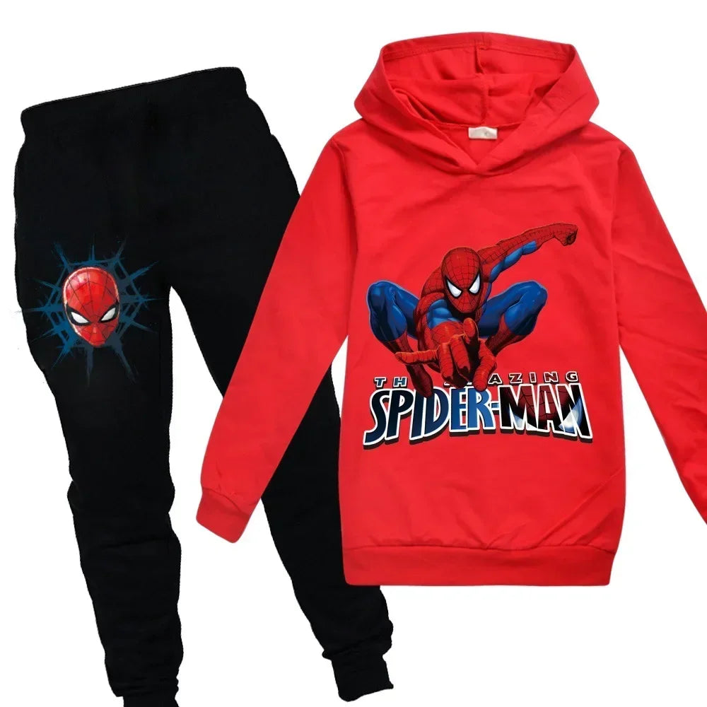 Kids Spiderman Print Hoodie & Pants Suit Boys Girls Casual Clothing Set