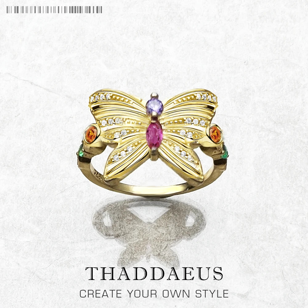 Delicate Butterfly Gold Ring 925 Sterling Silver Lucky Jewellery Women Gift