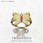Delicate Butterfly Gold Ring 925 Sterling Silver Lucky Jewellery Women Gift