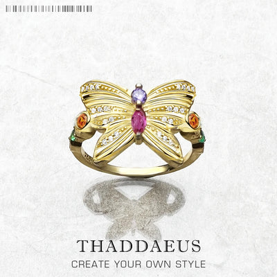 Delicate Butterfly Gold Ring 925 Sterling Silver Lucky Jewellery Women Gift
