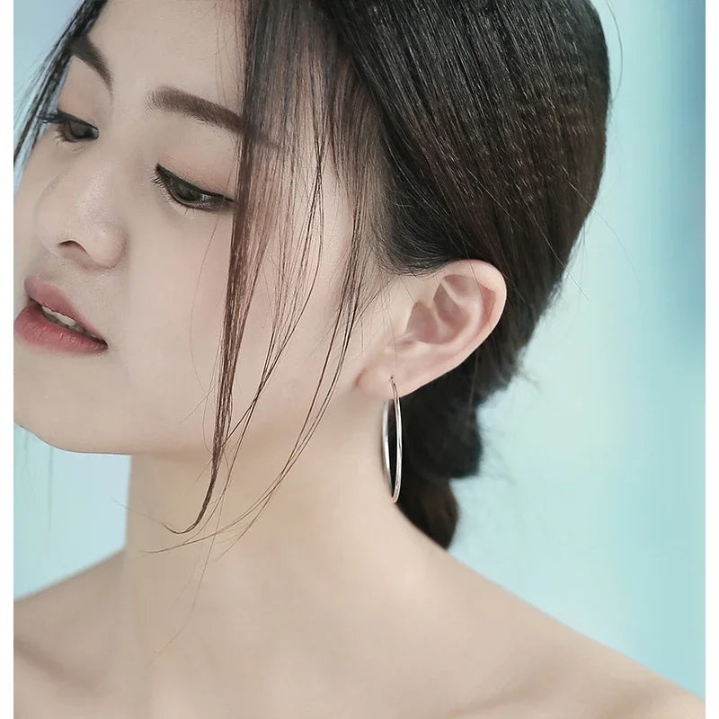 925 Sterling Silver Round Circle Loop Hoop Earrings Simple Piercing Gift Box