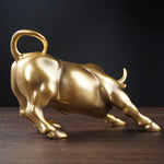 Resin Gold Wall Street Bull OX Statue Ornament Office Desk Decorative Home Accessories