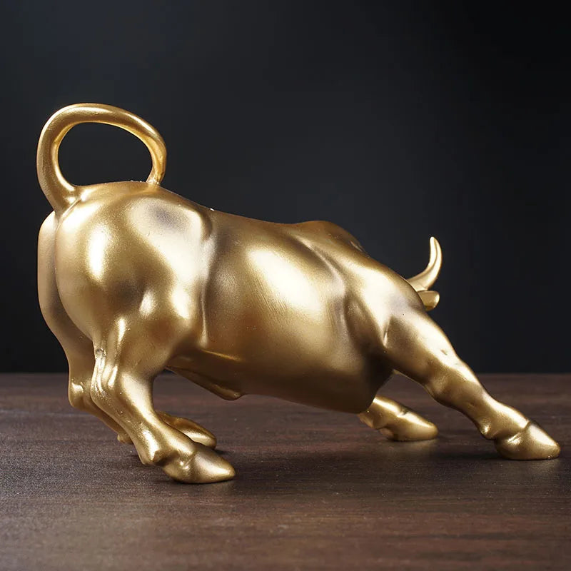 Resin Gold Wall Street Bull OX Statue Ornament Office Desk Decorative Home Accessories