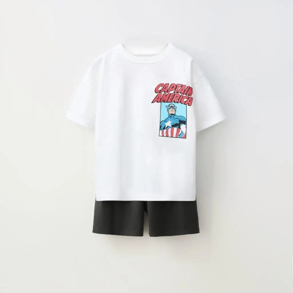 Spiderman Print Boys Short Sleeve Suit Summer Kids T-Shirt & Shorts 2pc Set