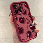 Luxury Wine Red Cherry Case for iPhone 16 15 17 14 13 12 11 Pro Max 7 8 Plus