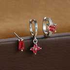 3PCS Stainless Steel Flower Crystal Zirconia Hoop Earrings Square