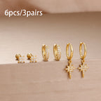 6PCS Exquisite Zircon Geometric Circle Earrings Set Gold Colour Steel