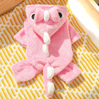 Dinosaur Pet Jumpsuit 4-Leg Winter Clothes Plush Lining Puppy Kitten Outfit