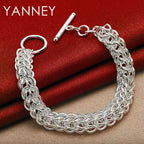 925 Sterling Silver 8-inch Braided Bracelet Men Women Wedding Jewellery Gift