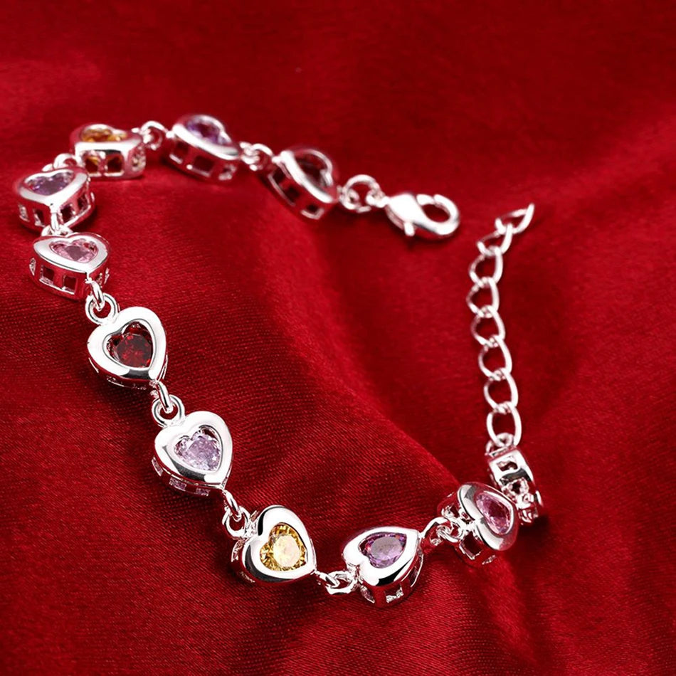 Elegant Crystal Charm Bracelet 925 Sterling Silver Cute Trendy Women Gift