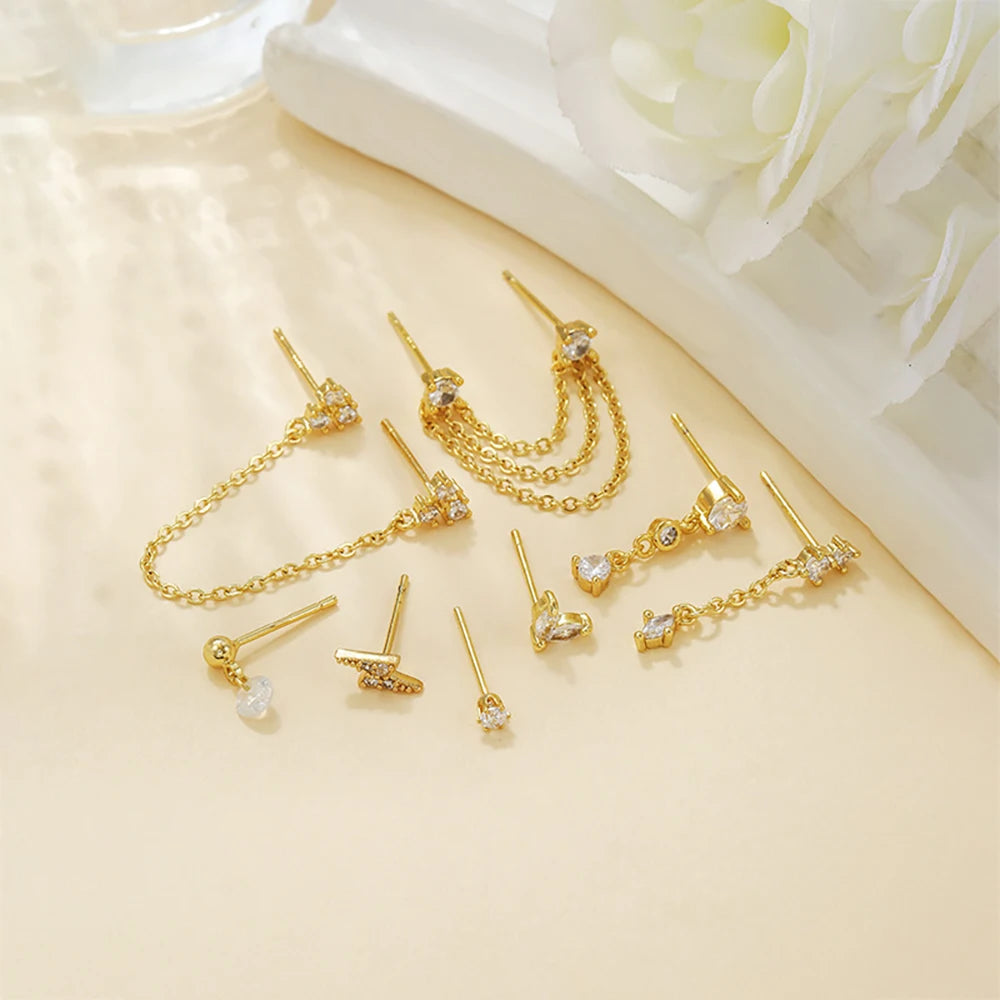 1 Pair Vintage Stainless Steel Chain Tassel Dangle Earrings Retro Punk