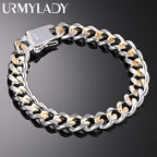 10mm Gold & Silver Chain Bracelet Men Women Noble Wedding Fashion Jewellery