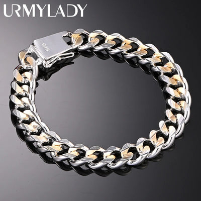 10mm Gold & Silver Chain Bracelet Men Women Noble Wedding Fashion Jewellery