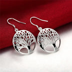 925 Sterling Silver 40mm Round Tree of Life Earrings Women Fashion Wedding