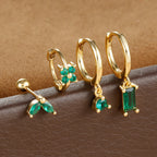 4PCS Green Crystal Zircon Stainless Steel Hoop Earrings Square Set
