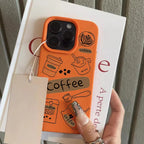 Winter Coffee Pattern Lychee Case for iPhone 17 16 15 14 Pro Max