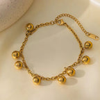 Metal Beads Heart Stainless Steel Bracelet Bangle Gold Colour Gift