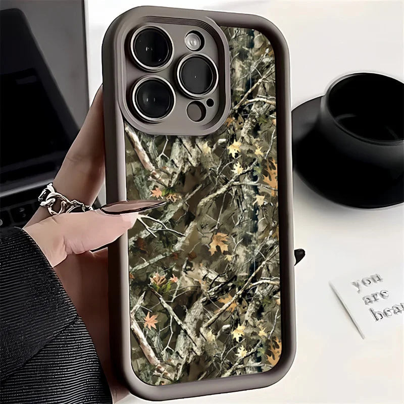 Forest Camouflage Pattern Simple Silicone Cover Case For iPhone 17 16 e 15 14 13 12 Mini 11 Pro XS Max 7 8 Plus Thickened Cover