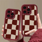 Wine Red Grid Pattern Case for iPhone 17 16 15 14 13 12 11 Pro Max Plus Air