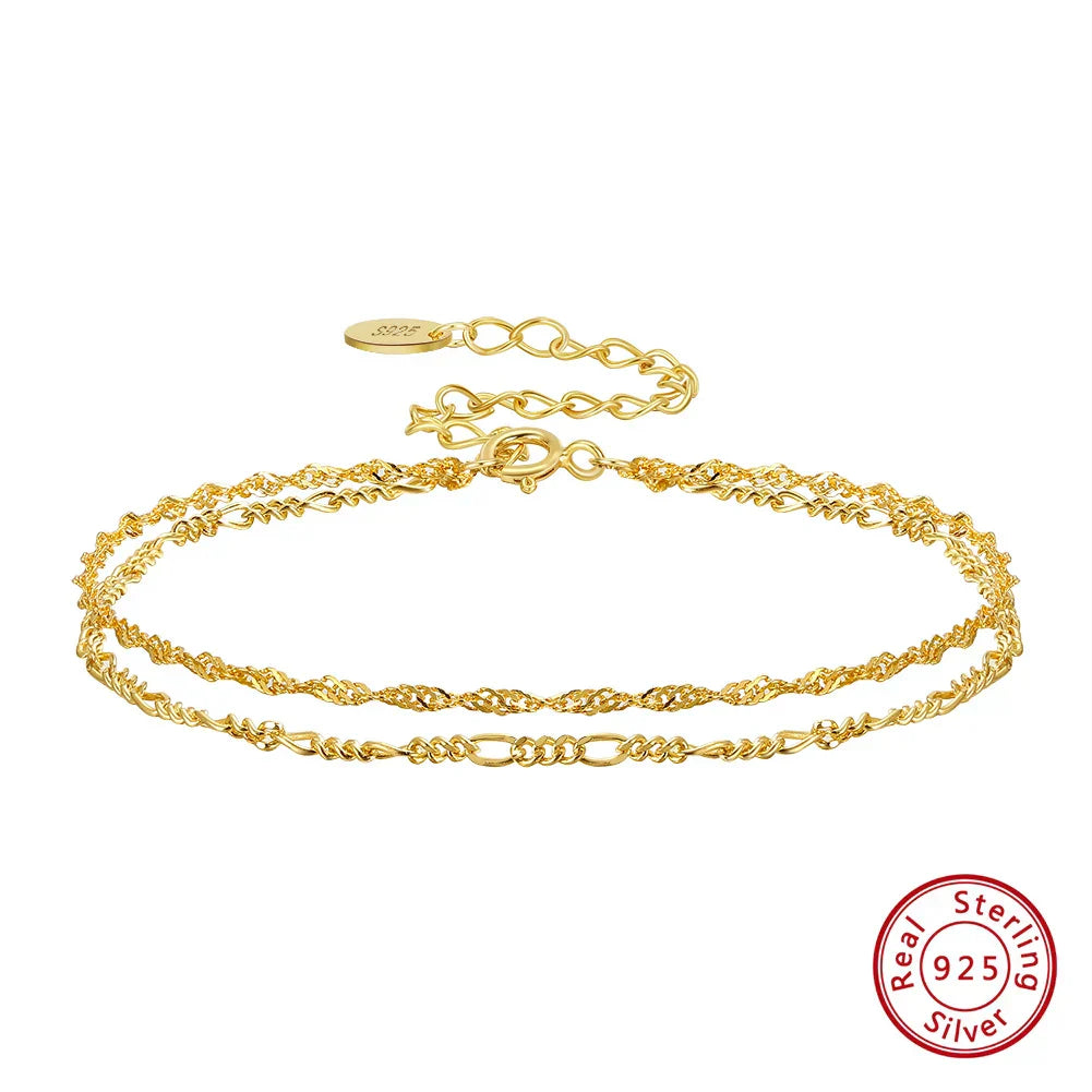 ORSA JEWELS 925 Sterling Silver Women's Bracelet Double Layer Water Ware with Satellite Chain Bracelet Elegance Jewelry SB131