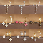 3PCS Zircon Flower Pendant Earring Sets Stainless Steel Cartilage