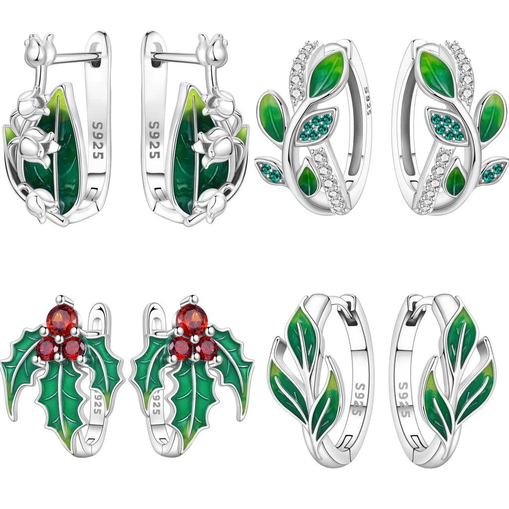 925 Sterling Silver Green Bell Orchid Ear Studs Hoop Earrings Trendy Gift