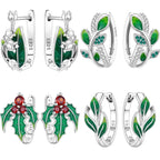 925 Sterling Silver Green Bell Orchid Ear Studs Hoop Earrings Trendy Gift