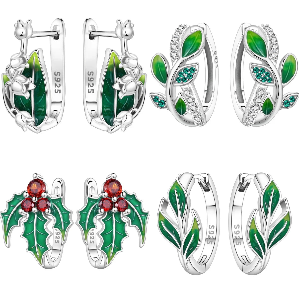 925 Sterling Silver Green Bell Orchid Ear Studs Hoop Earrings Trendy Gift