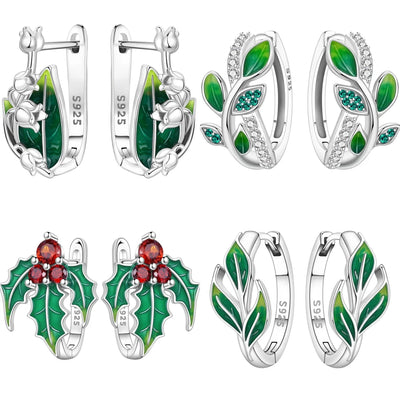 925 Sterling Silver Green Bell Orchid Ear Studs Hoop Earrings Trendy Gift