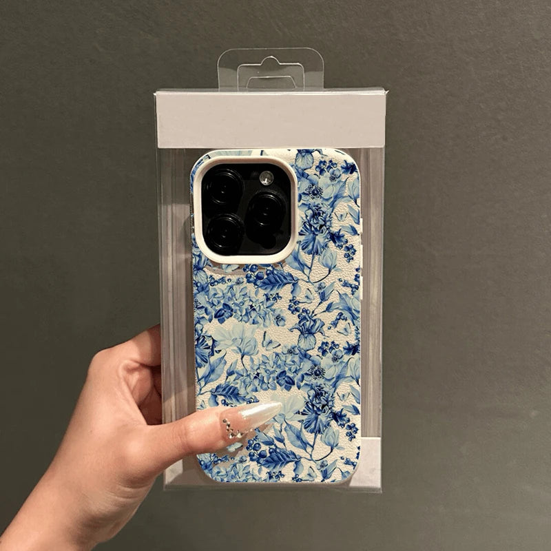 Porcelain Flower Case for iPhone 17 16 15 14 13 12 Pro Max Plus