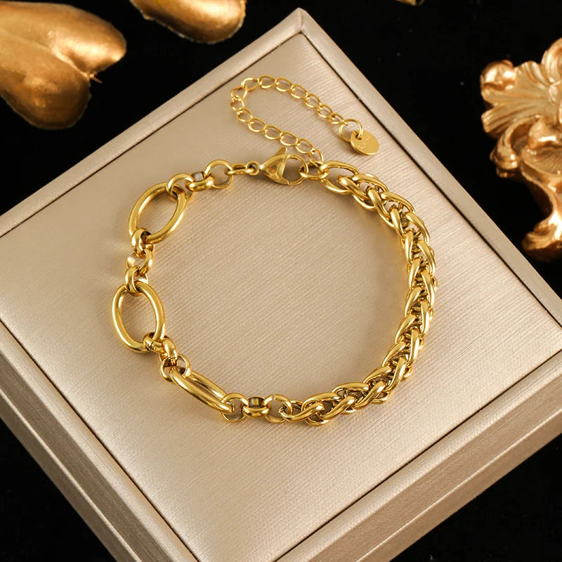 Gold Colour Stainless Steel Bangle 18K Plated Heart Wrist Chain