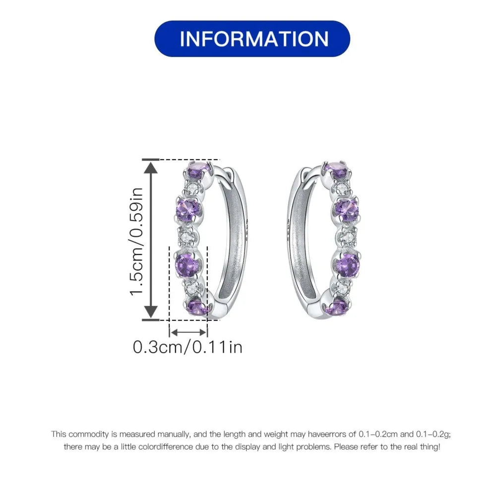 925 Sterling Silver Purple Inlaid Stone Versatile Hoop Earrings Birthday Gift