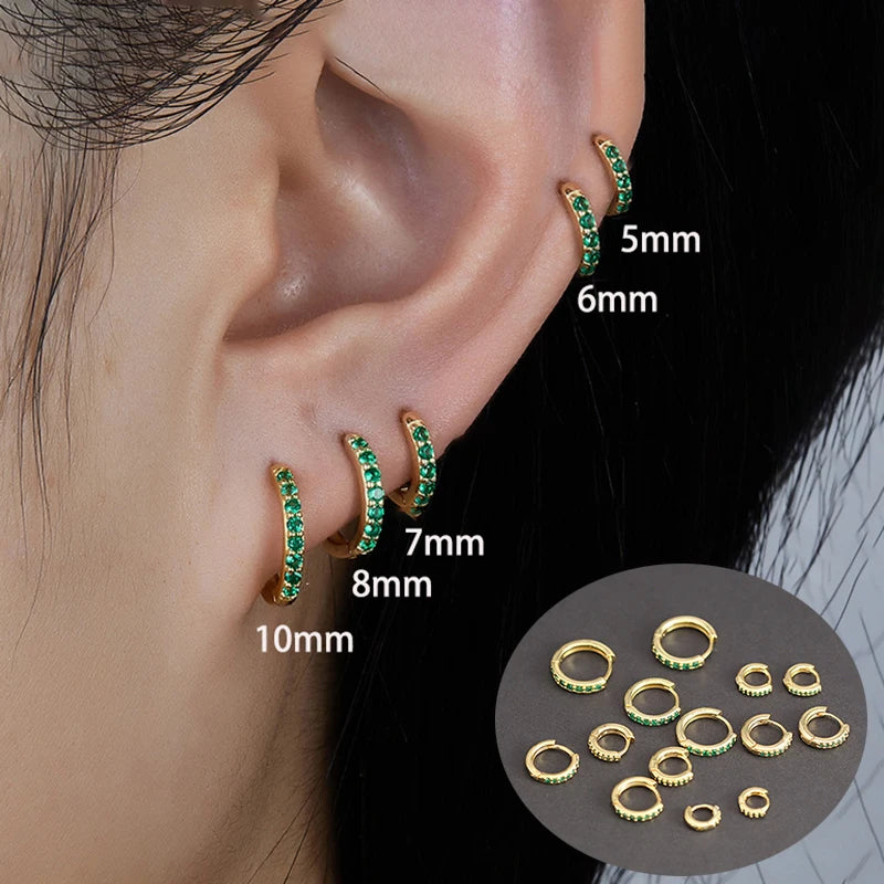 1 Pair Green Little Huggies Stainless Steel Hoop Earrings Tiny Rings