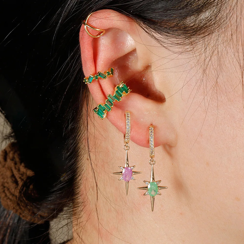 Luxury Crystal Zirconia Star Hoop Earrings Gold Plated Geometric
