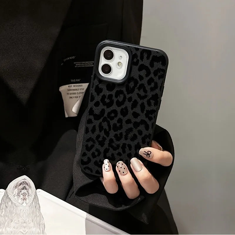 Black Leopard Print Lychee Case for iPhone 17 16 15 14 13 Pro Max