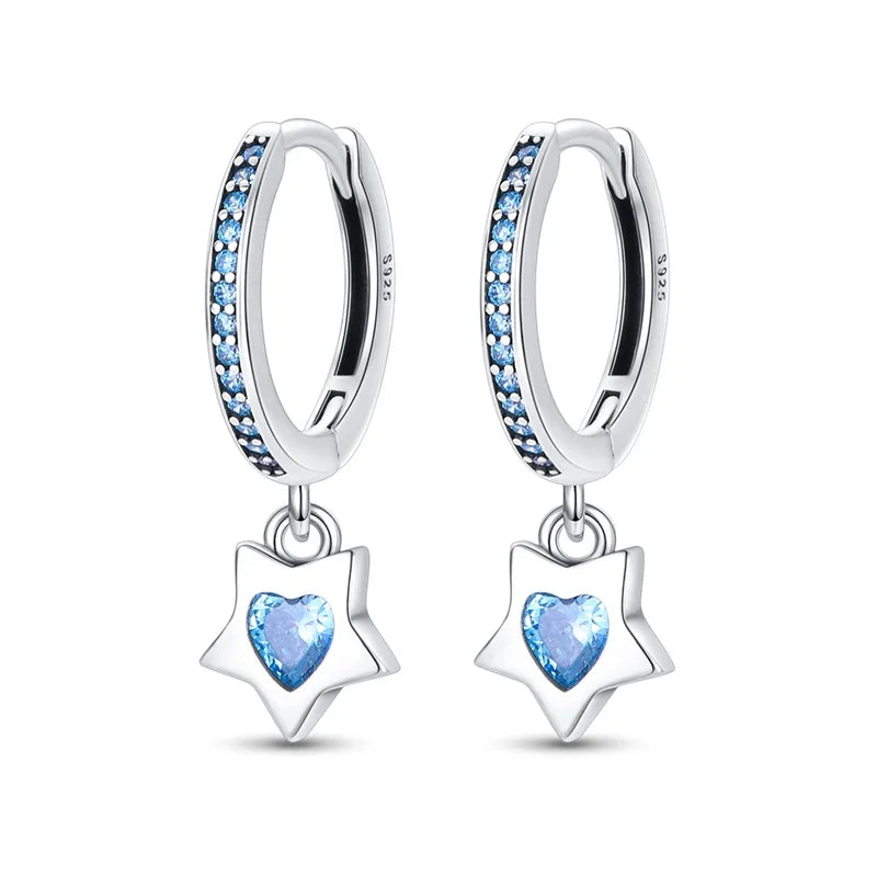 925 Sterling Silver Star Moon Sun Tassel Versatile Hoop Earrings Fine Gift