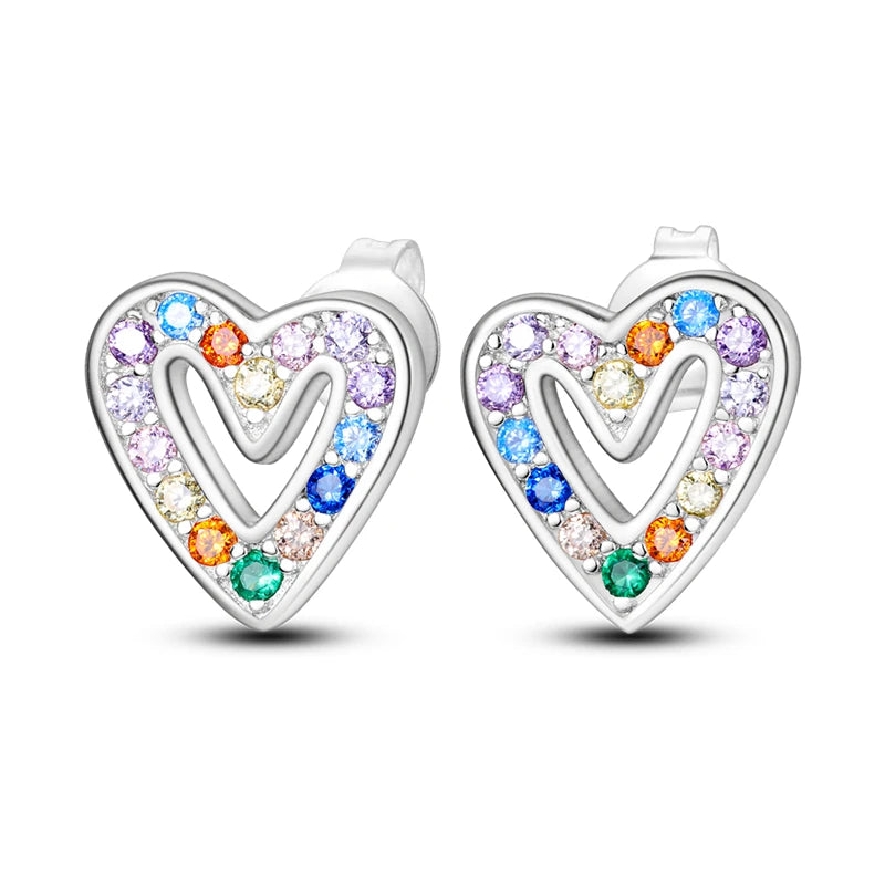 925 Sterling Silver Romantic Pink Love Heart Stud Earrings Birthday Gift