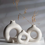 Circular Hollow Ceramic Vase Donuts Nordic Art Pampas Grass Home Decoration Office