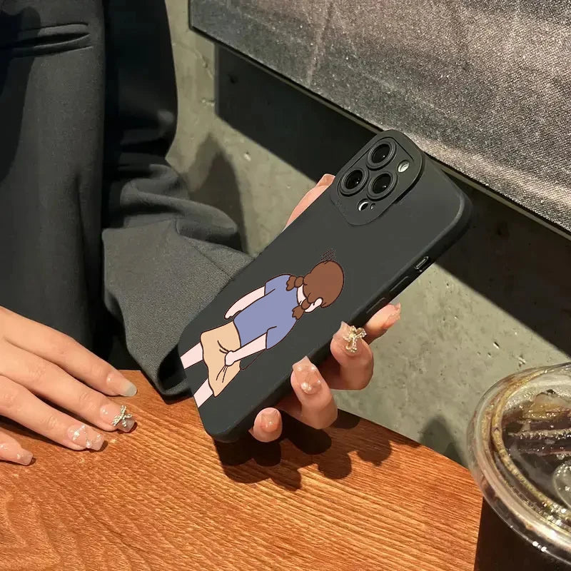 INS Cute Cartoon Couple Case for iPhone 16 15 14 13 12 Pro Max SE