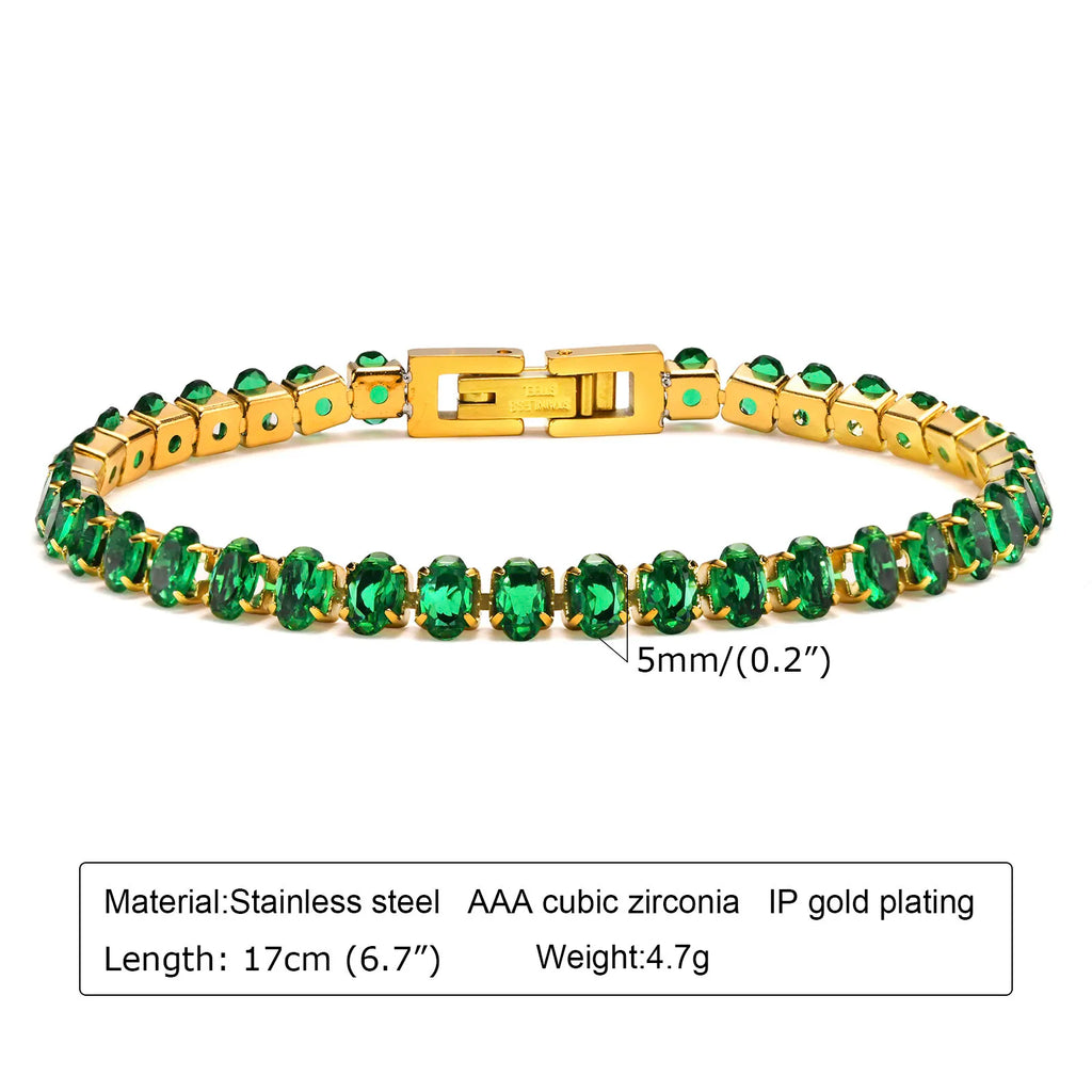 Charms Tennis Bracelet for Women, Cubic Zirconia Chain Bracelet Adjustable,Stainless Steel Miami Link CZ Bangle Gift