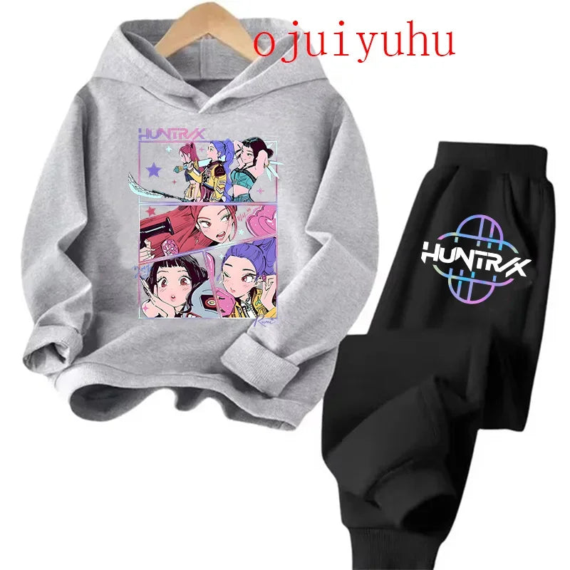 Kids Kpop Demon Hunters Kawaii Hoodie & Sweatpants Set Anime Cartoon Clothing