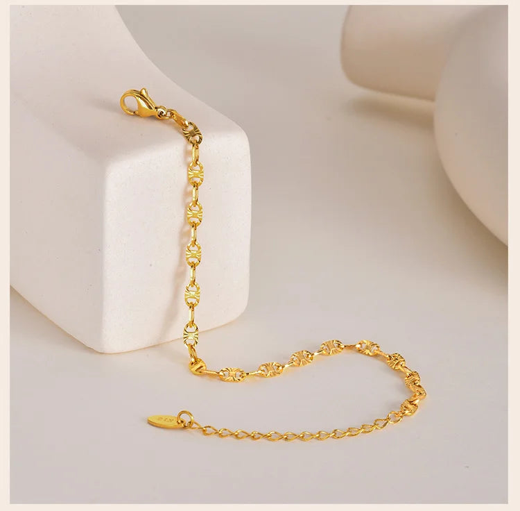 Stainless Steel Women Link Chain Bracelet, 18k Gold Plated Statement Female Jewelry