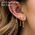 4pcs Korean Stainless Steel Zircon Water Drop Piercing Earrings Set