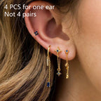 4pcs Korean Stainless Steel Zircon Water Drop Piercing Earrings Set